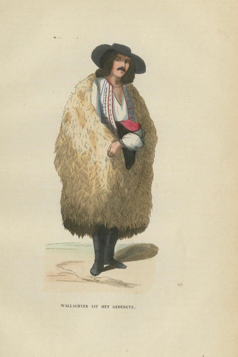 Wallachian Highlander from Romenia - Antique Costume Lithograph, c.1852, close-up 1
