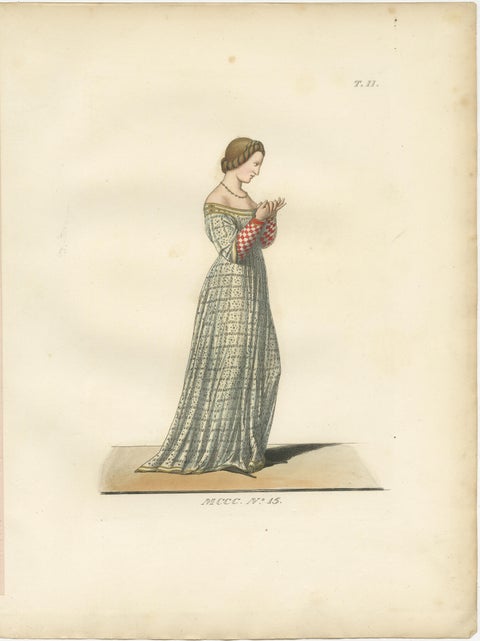 Set of Four Medieval Figures, Costume & Daily Life, Handcolored Engravings 1845, view 2