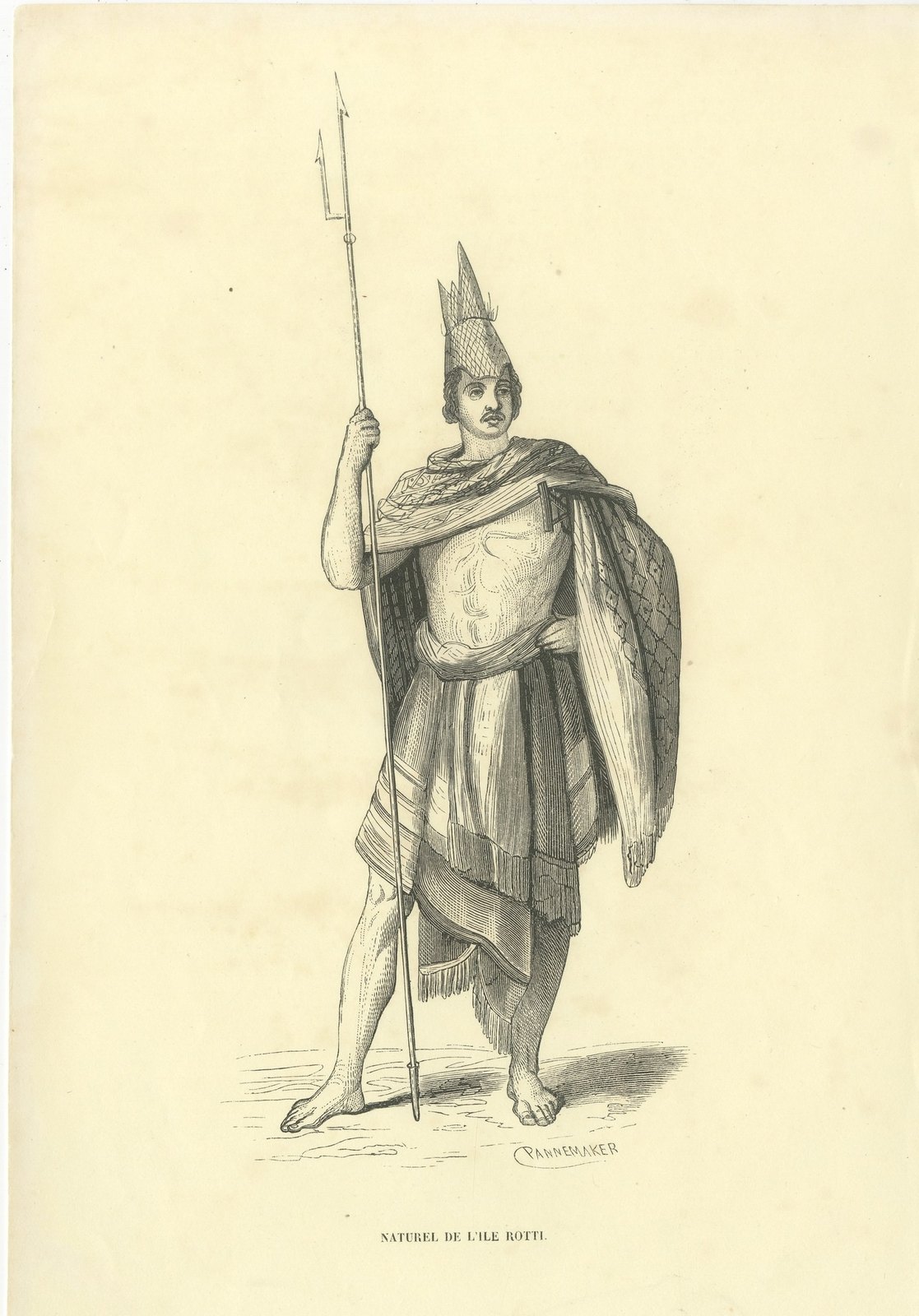 Native of the Island of Rotti, Antique Wahlen Costume Print, 1843-1844