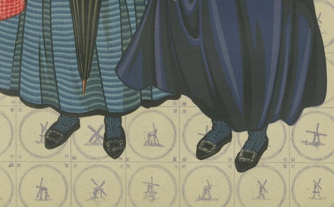 Colorful Doornspyk Market Women in Apenjak Coats, Dutch Costume Print, 1932, close-up 1