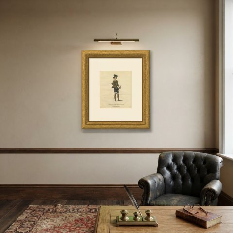 Habit of Sir Philip Sidney in 1580, Hand Colored Jefferys Costume Plate, 1757, shown framed on a wall