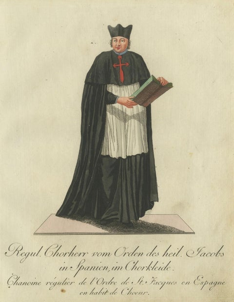 Regular Canon of the Order of St. James of Spain in Choir Attire, 1791 Engraving, close-up 3