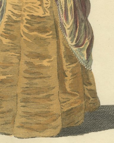 Wife of Rubens in 1620 with a Feather Fan, Jefferys Costume Plate, 1757, close-up 3