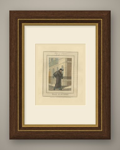 Old Clothes Man in Fitzroy Square, Cries of London, 1804, shown framed