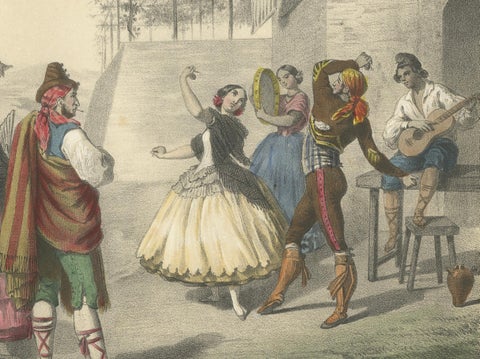 Spanish Dancers and Regional Costumes, Gitano and Valencian Figures, c.1845, close-up 2