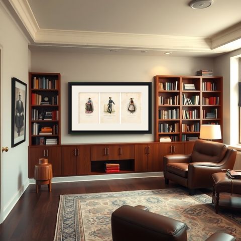 Set of Three Antique German & Hungarian Folk Costume Engravings, circa 1850, shown framed in a room