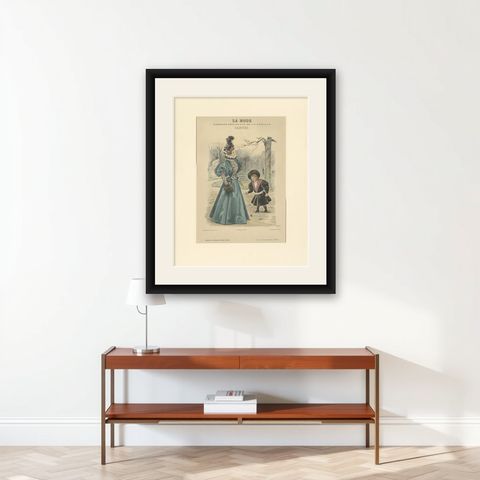 Pl. 3235 Antique Fashion Print of a Lady with a Child 'c.1895', shown framed on a wall
