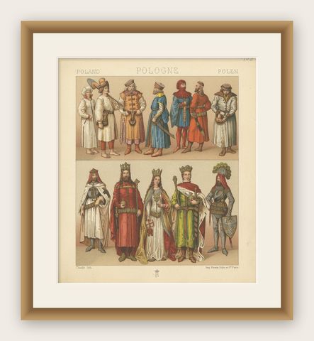 Antique Print of Polish Costumes Racinet, 'circa 1880', shown framed
