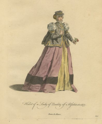 Lady of Quality of Alsace Holding a Rose, Costume of 1577, Jefferys 1757