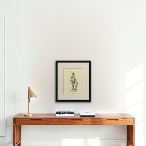 Harfur of Tondano, Antique Wahlen Costume Print, 1843-1844, shown framed on a wall