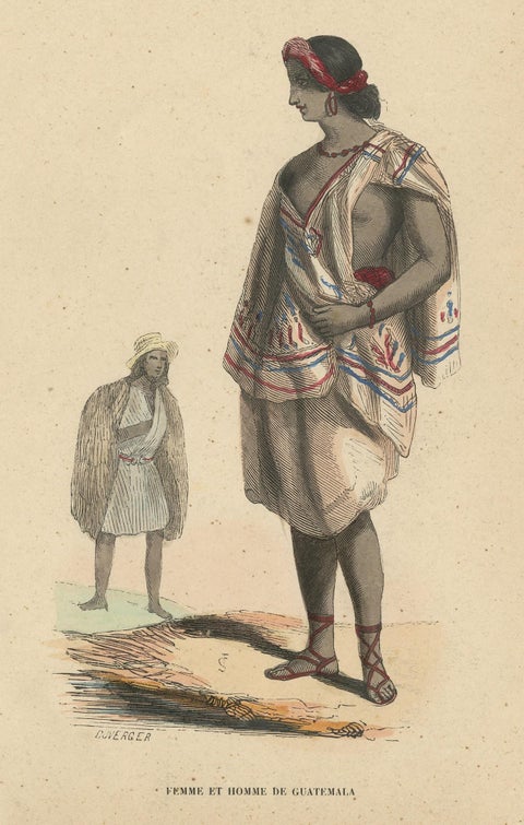 Antique Costume Print of Inhabitants of Guatemala by Wahlen, 1843, view 3