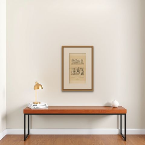 Antique Print of 19th Century Italian Clothing by Racinet, shown framed on a wall