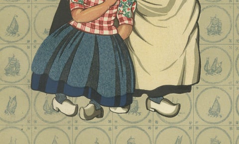 Spakenburg Women’s Working Dress with Children, Dutch Costume Print 1932, close-up 1