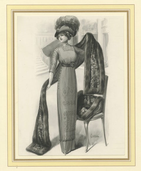 Ferdinand-Léon Ménétrier French Belle Époque Fur Fashion Design, c.1910, close-up 1