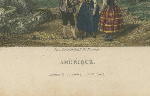 Quechua Indigenous Costumes, South America, Hand-Colored Print, 1843, close-up 2