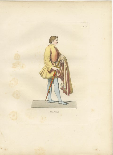 Royal and Noble Costume Prints: d'Anjou, Military Attire, Young Squire, 1845, view 4