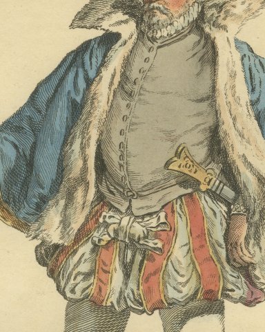Merchant of Meissen in Fur-Lined Blue Cloak, Costume of 1577, Jefferys 1757, close-up 2