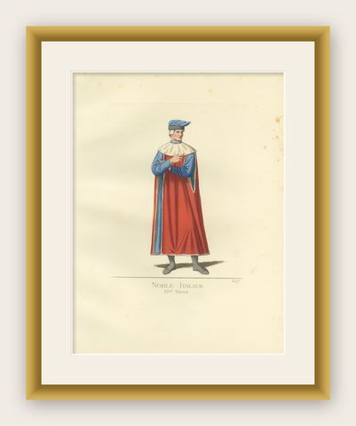 Antique Print of an Italian Nobleman, 14th Century, by Bonnard, 1860, shown framed