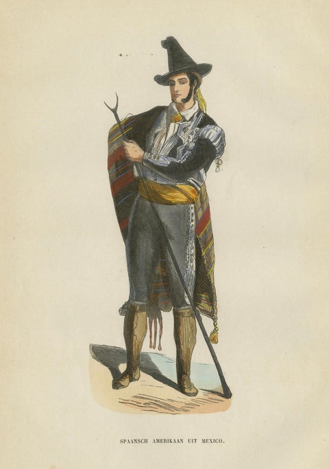 Spanish American from Mexico - Antique Costume Lithograph, c.1852, close-up 1