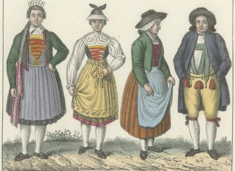 German Peasants of Steinach, Hornburg, San Giorgio and Leonberger, 1842, close-up 1