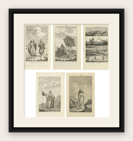 Set of 5 Antique Prints of Arabian Costumes, 1780, shown framed