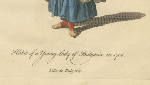 Antique Costume Print Young Lady of Bulgaria Traditional Dress Jefferys, 1749, close-up 4