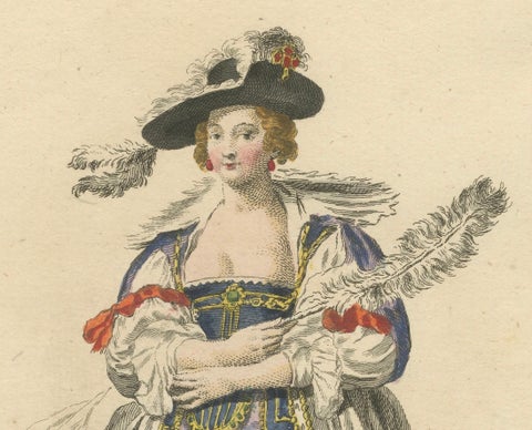 1620 Elegance: The Attire of a Painter's Muse Engraved, circa 1756, close-up 3