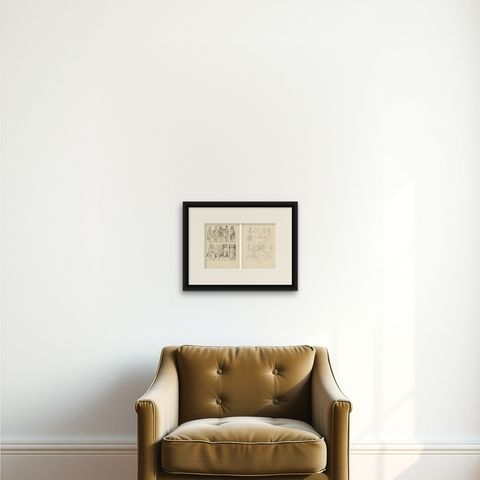 Set of 2 Antique India Costume and Cultural Plates by Max Tilke, c.1900, shown framed on a wall