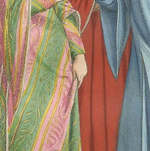 Medieval Italian Courtship c.1300s, Nobles in Historic Dress, Print 1845, close-up 6