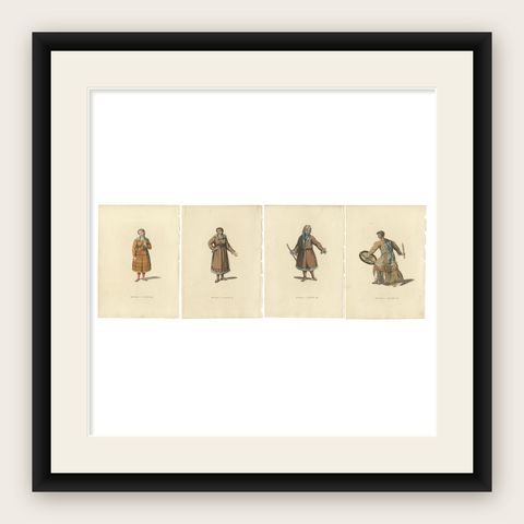 Traditional Attires of Kamchatka: A Glimpse into the Cultural Wardrobe of 1814, shown framed