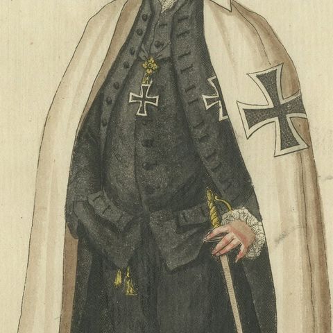 Knight of the Teutonic Order: 1791 Hand-Colored Engraving in Ceremonial Dress, close-up 6