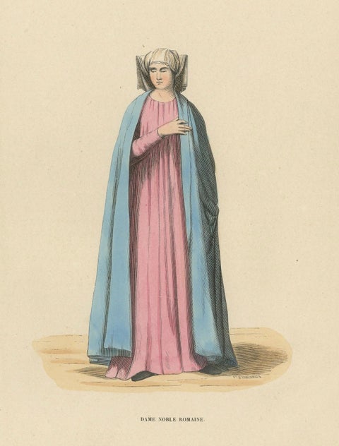 Noble Roman Lady of the Middle Ages, Handcolored and Published in 1847, close-up 3