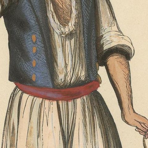 Antique Costume Print of a Poultry Merchant from Portugal by Wahlen, 1843, close-up 1