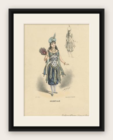 Antique Fashion Print, Lady in Oriental Costume by G. Donjean, c.1870, shown framed