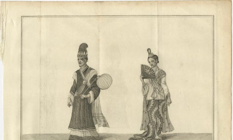 Burmese Minister & Wife in Ceremonial Dress, Antique Costume Print, c.1800, close-up 2