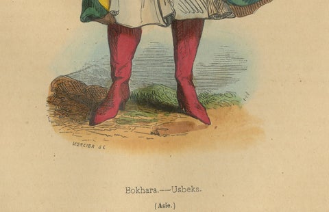 1844 Lithograph of a Bukharan Uzbek: Traditional Attire and Craft, close-up 2