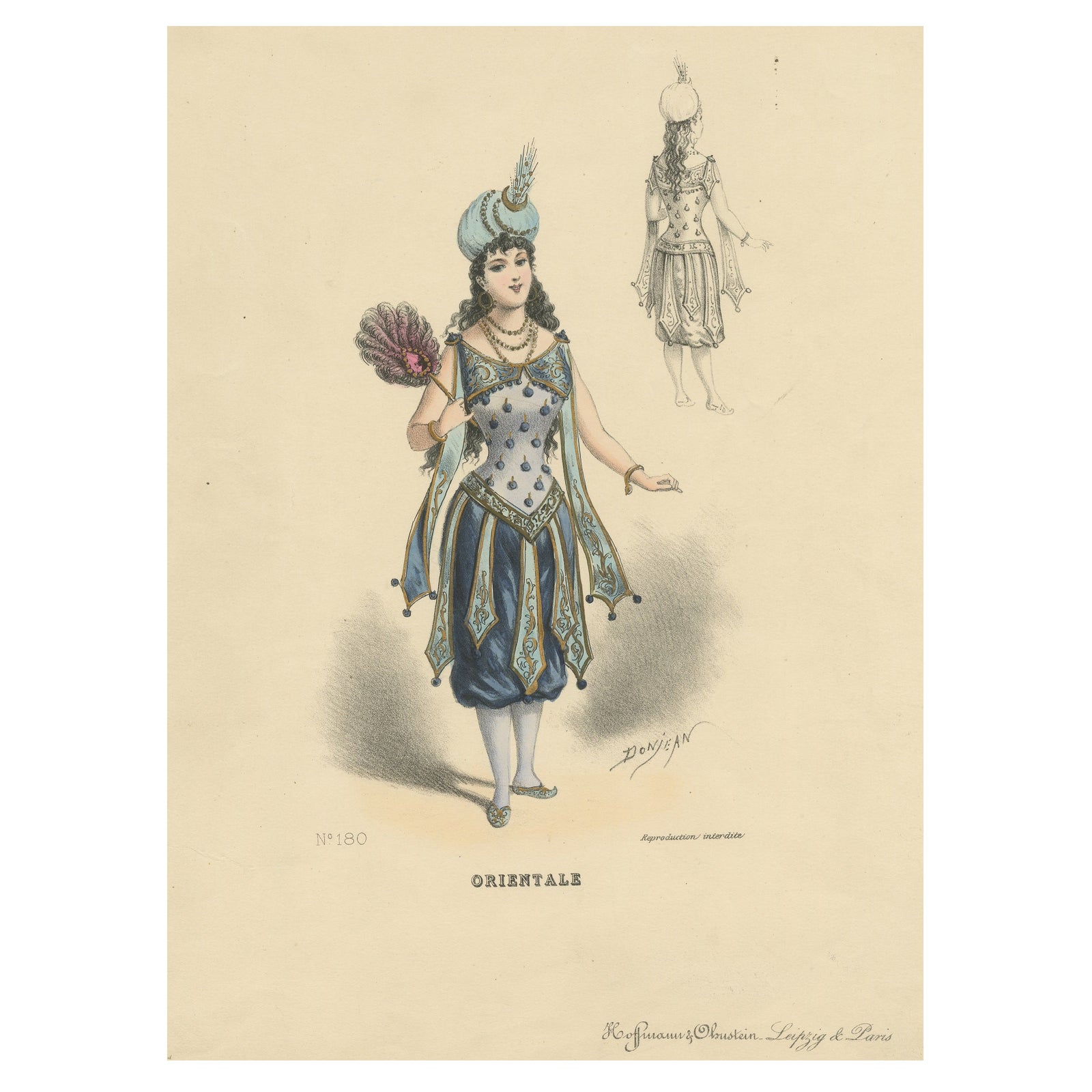 Antique Fashion Print, Lady in Oriental Costume by G. Donjean, c.1870