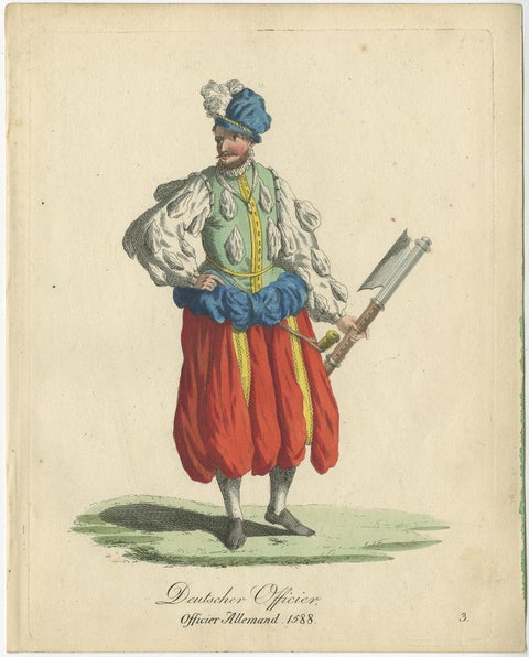 Original Print of the Costume of a German Officer in 1588, Published in 1805, view 2