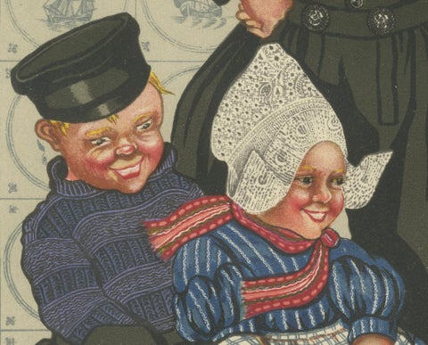 Cheerful Winter Outing: Volendam Men & Children in Holiday Dress (1932), close-up 4