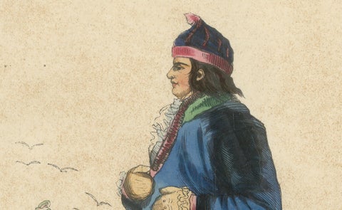 Laplander in Traditional Dress, Hand-Coloured Lithograph, c.1845, close-up 2
