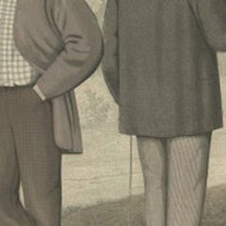 Antique Fashion Print of Men and Women Illustrating the Fashion Trend in 1864, close-up 1