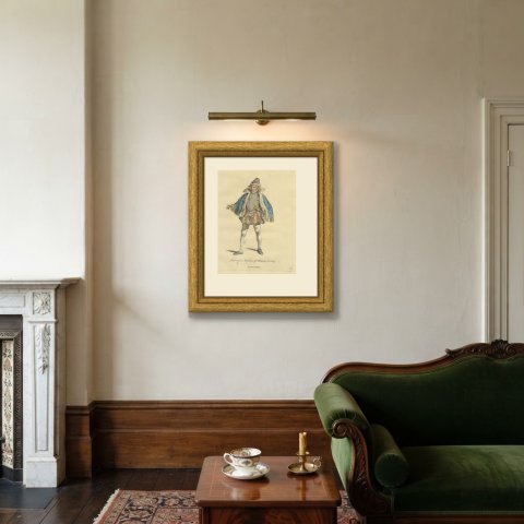 Merchant of Meissen in Fur-Lined Blue Cloak, Costume of 1577, Jefferys 1757, shown framed on a wall