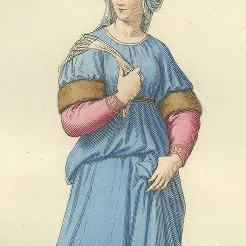 Antique Print of an Italian Noblewoman, 14th Century, by Bonnard, 1860, close-up 2