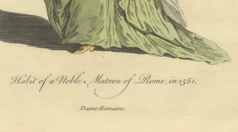 Roman Noblewomen Costume Engravings, Hand-Colored, Rome 1581- Published 1749, close-up 4