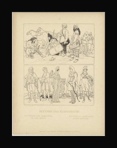 Ancient Scythians and Asia Minor Costumes, Antique Ethnographic Print, c.1905, view 2