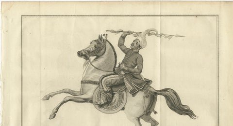 Mounted Warrior of the Kassai Region, Antique Costume Print, circa 1800, close-up 1