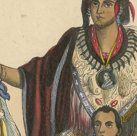 Antique Costume Print of a Meskwaki Chief by Wahlen, 1843, close-up 1
