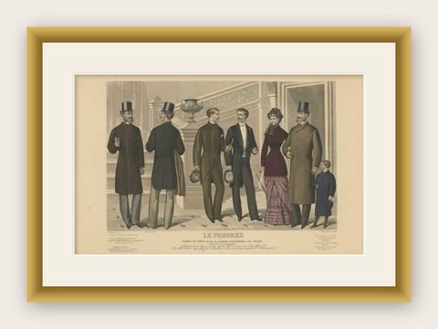 Original Antique Fashion Print, Published in February, 1881, shown framed