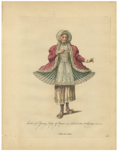 Antique Costume Print Young Lady of Naxos Archipelago Jefferys, 1749