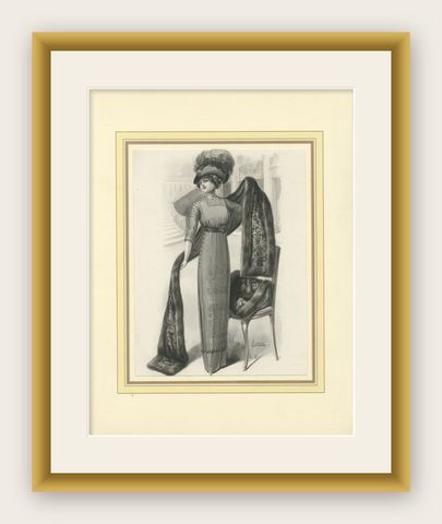 Ferdinand-Léon Ménétrier French Belle Époque Fur Fashion Design, c.1910, shown framed